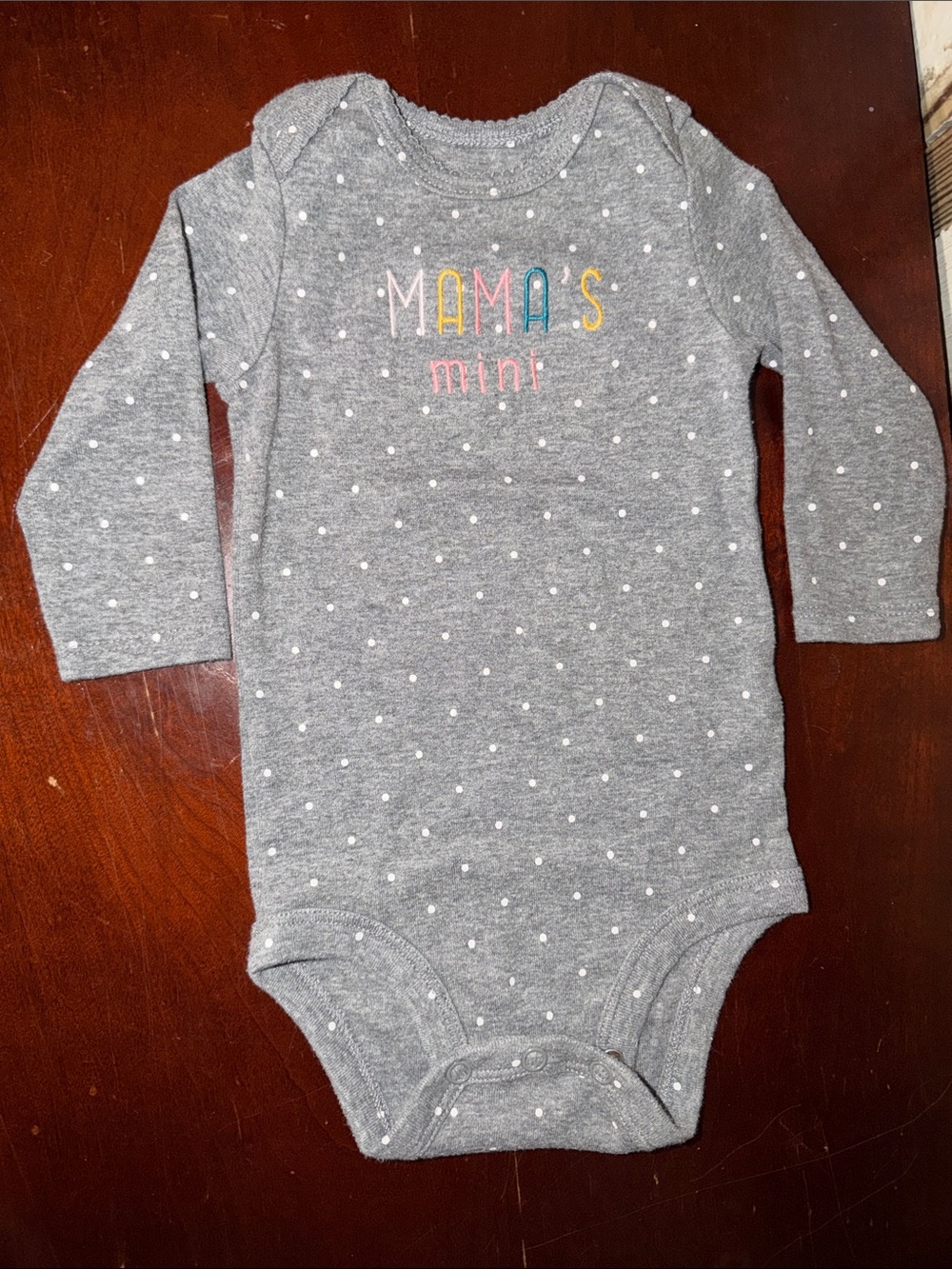 Mama's Mini Gray Polka Dot Long-Sleeve One-Piece Bodysuit